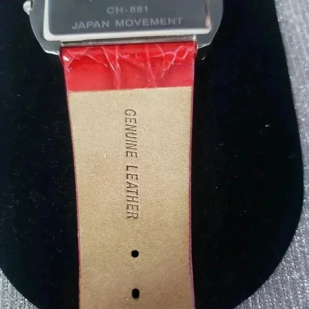 Chico's Red Leather Rhinestone Embellished Watch